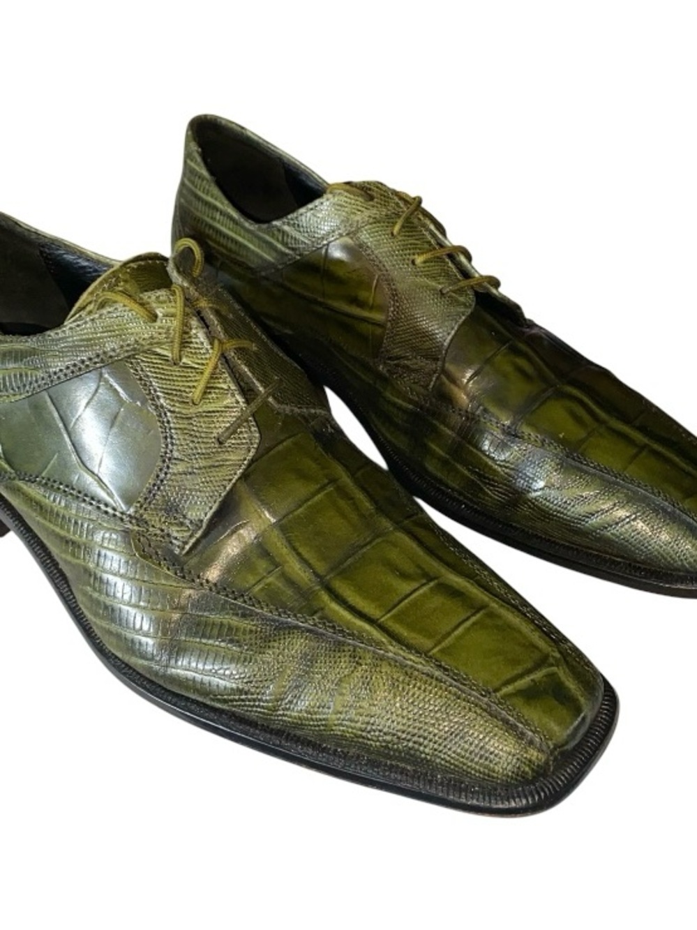 Giorgia Brutini Derby Dress Shoes Sz 10 Green Leather Crocodile Print Business
